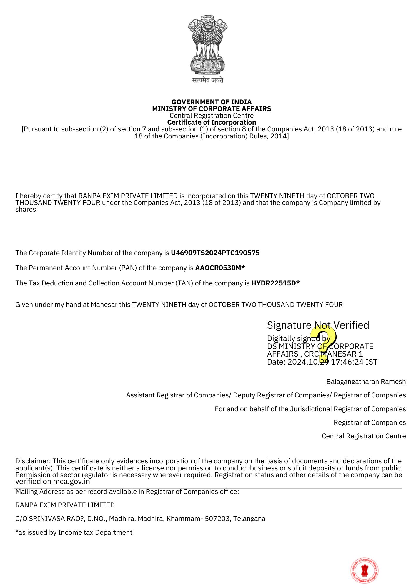 Certificate 1